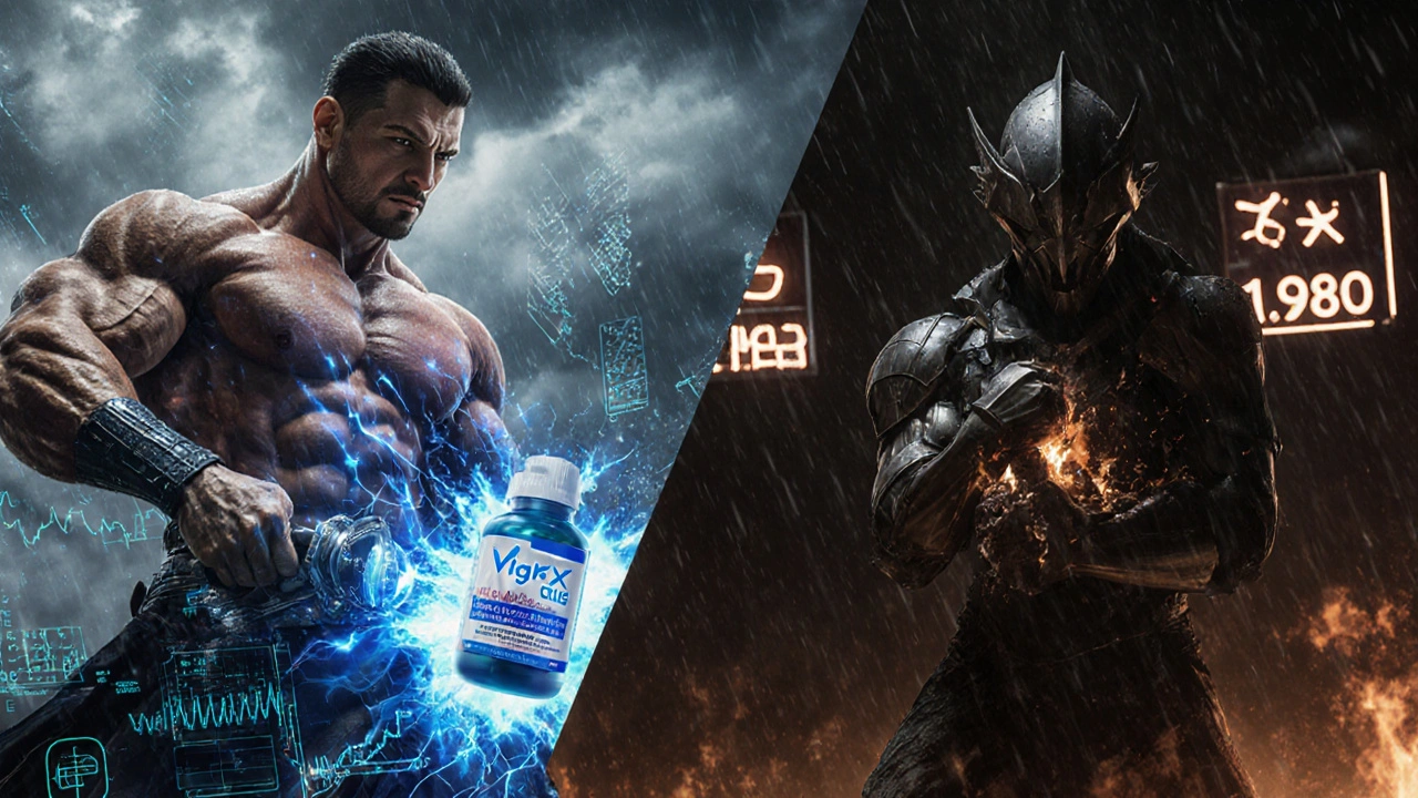 ビグアックスプラスとペンソールを対比する戦闘シーン、一方は科学的証拠に包まれ、もう一方は崩れ落ちる。