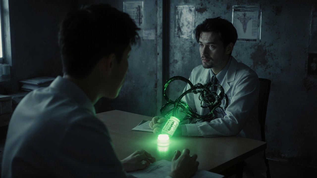 ブプロピオンが性機能障害の黒い渦を打ち消す診察室の様子