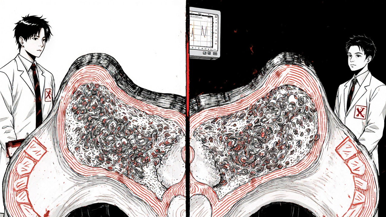 胎盤の透過比較図：ラベタロールは少量しか胎児側に移行せず、他の薬は大量に浸透。