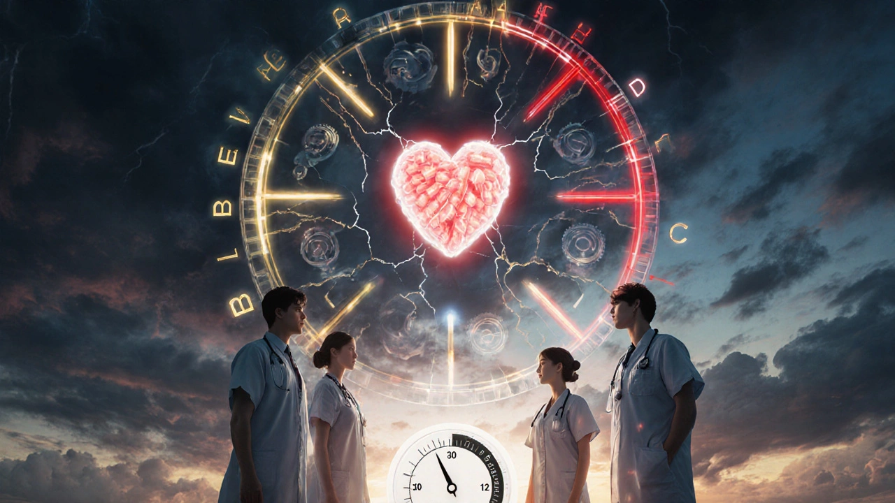 医療チームがABCルールと腎機能のギアで構成され、アピキサバン2.5mgが中心に光るシーン。