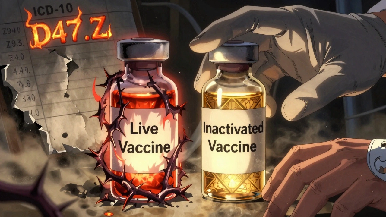生ワクチンと不活化ワクチンの対比。一方は闇のエネルギー、他方は光のパターンで描かれる。