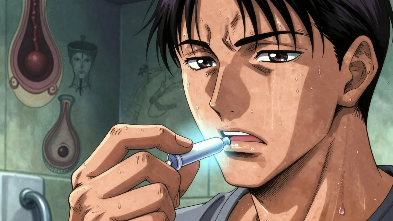 手がヒドロコルチゾン坐薬を挿入している臨床的なシーン。