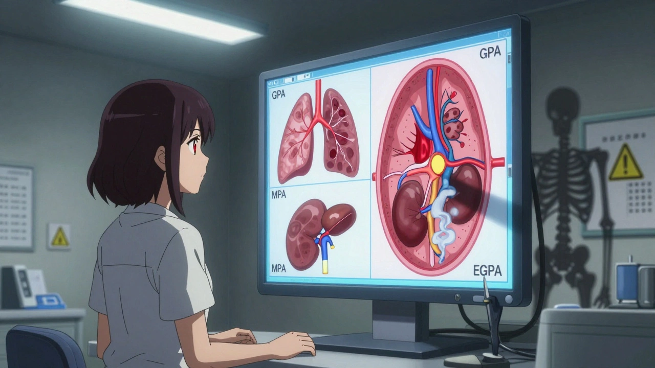 診断画面に映る血管炎の種類と臓器の損傷