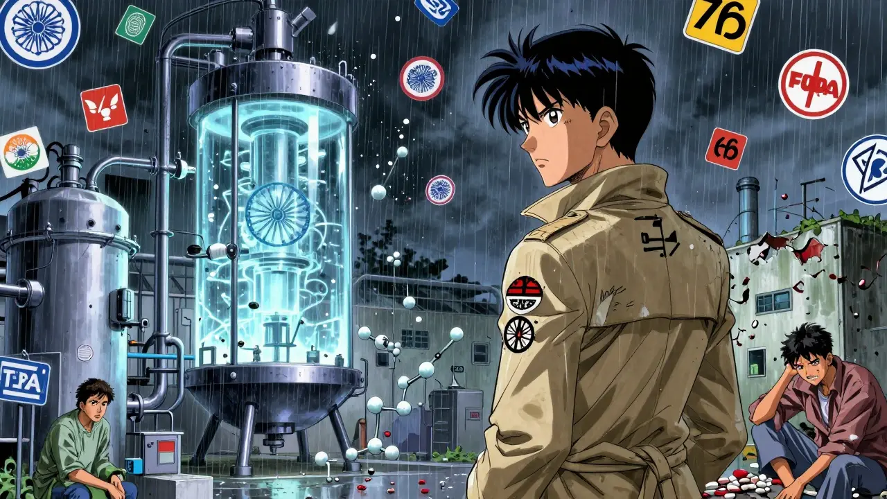 インドのバイオシミラー工場と発展途上国のジェネリック工場の対比、FDA検査官が見守る。