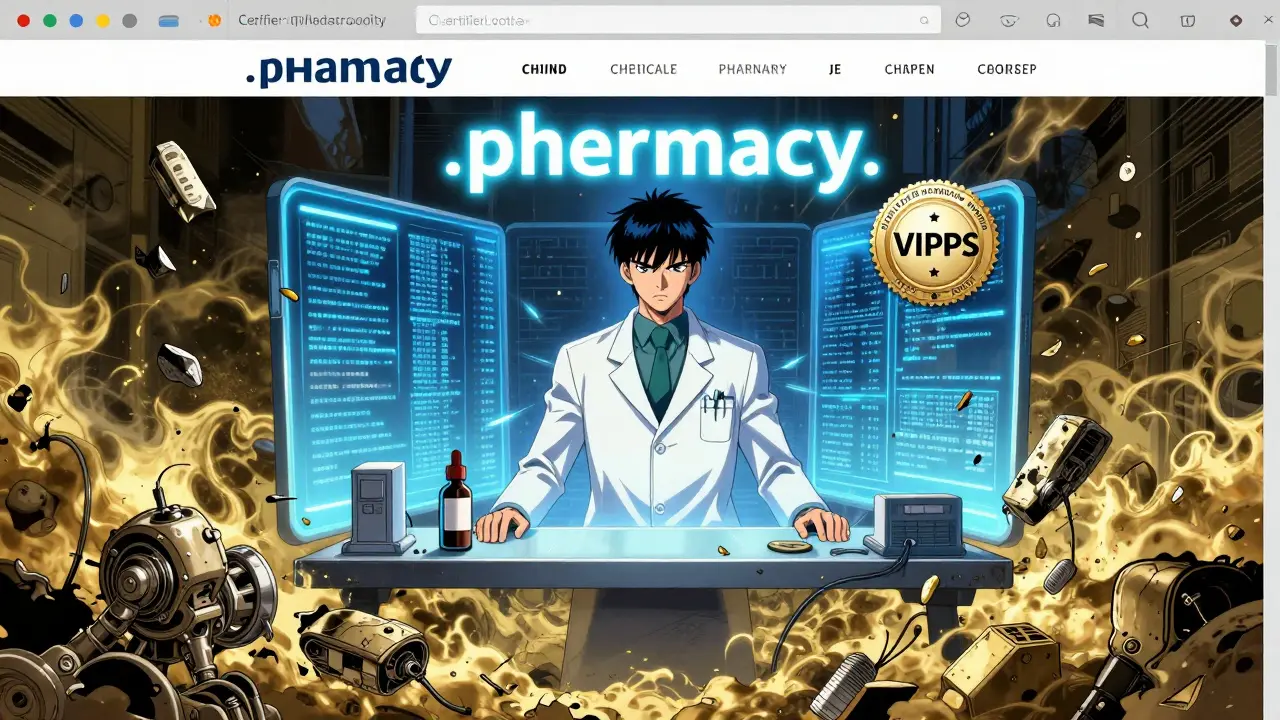 認証されたオンライン薬局の安全なサイトと、崩れる違法サイトの対比