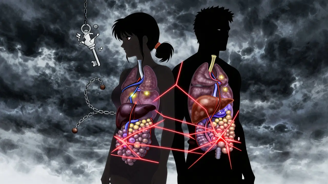 アジア人の基準を超えたウエストサイズとインスリン抵抗性を内部で表現した人物像。