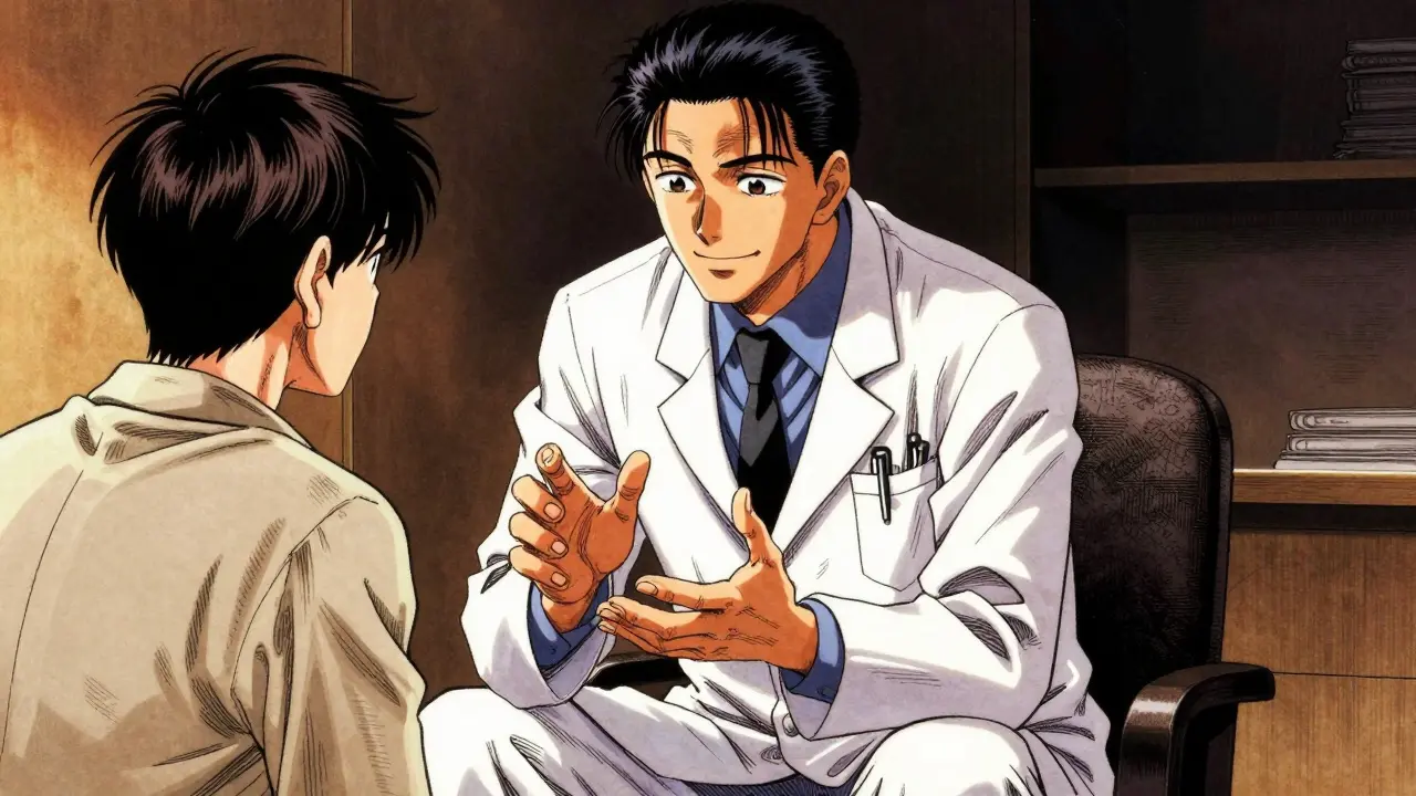 患者に対してジェネリック医薬品を丁寧に説明する医師