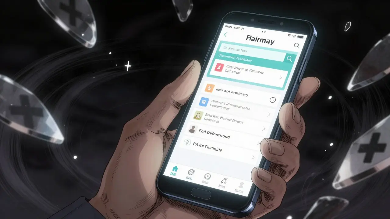 保険ネットワークを確認するためにスマートフォンを握りしめる手