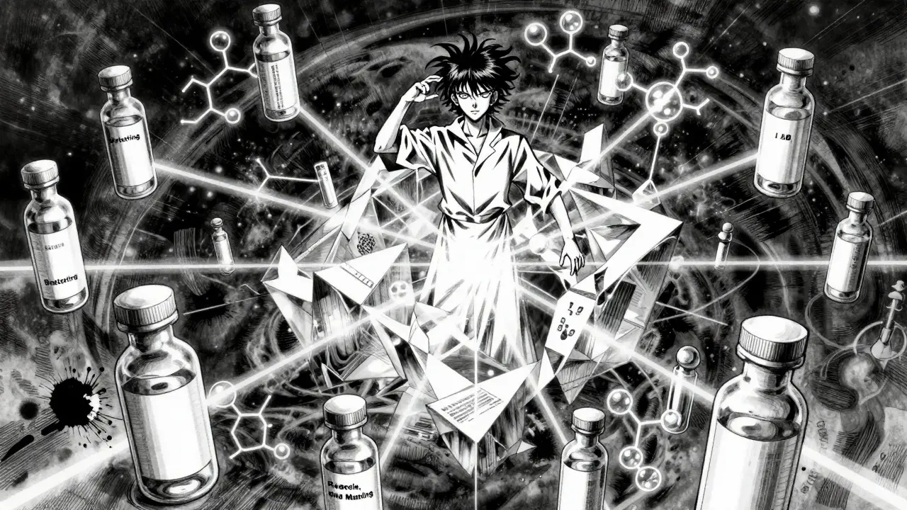 ブラケティング戦略を幾何学的な構成で視覚化した概念的な漫画イラスト