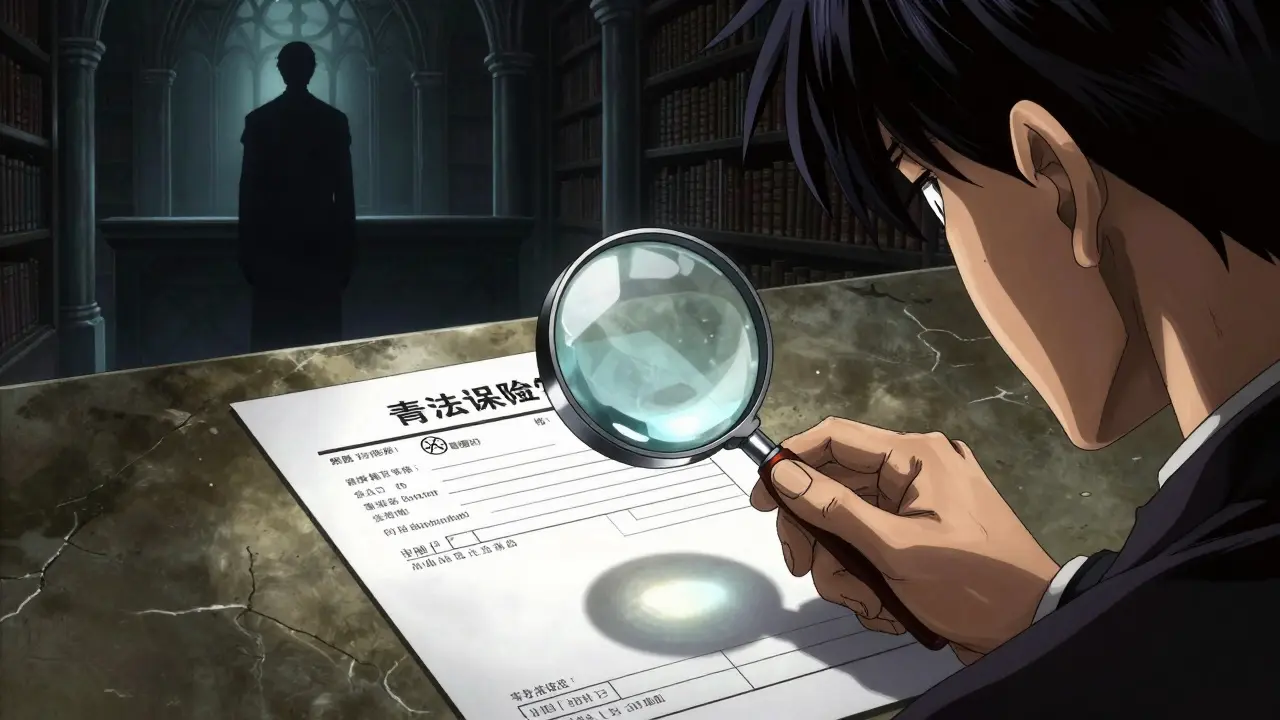 処方箋の正当性を慎重に確認する様子を描いた重厚なアニメスタイル