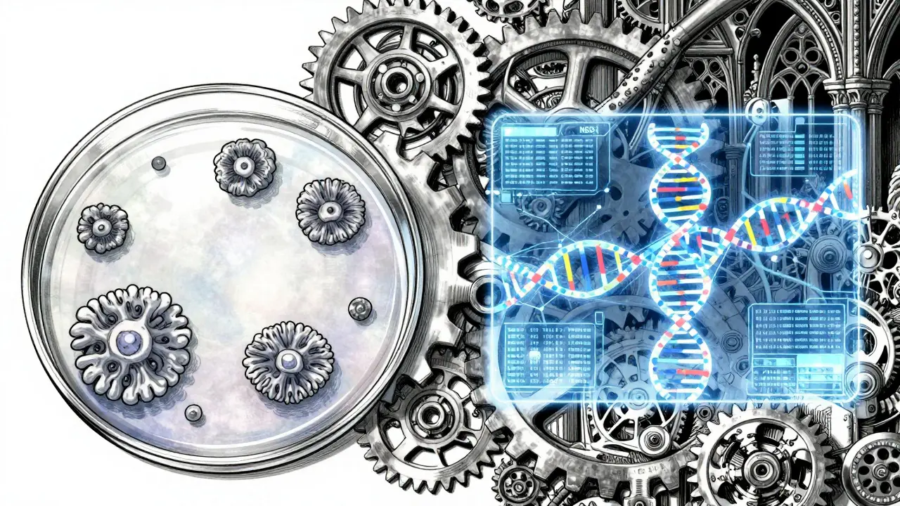 培養皿からAIによる次世代シーケンシングへ移行するモニタリングの進化図