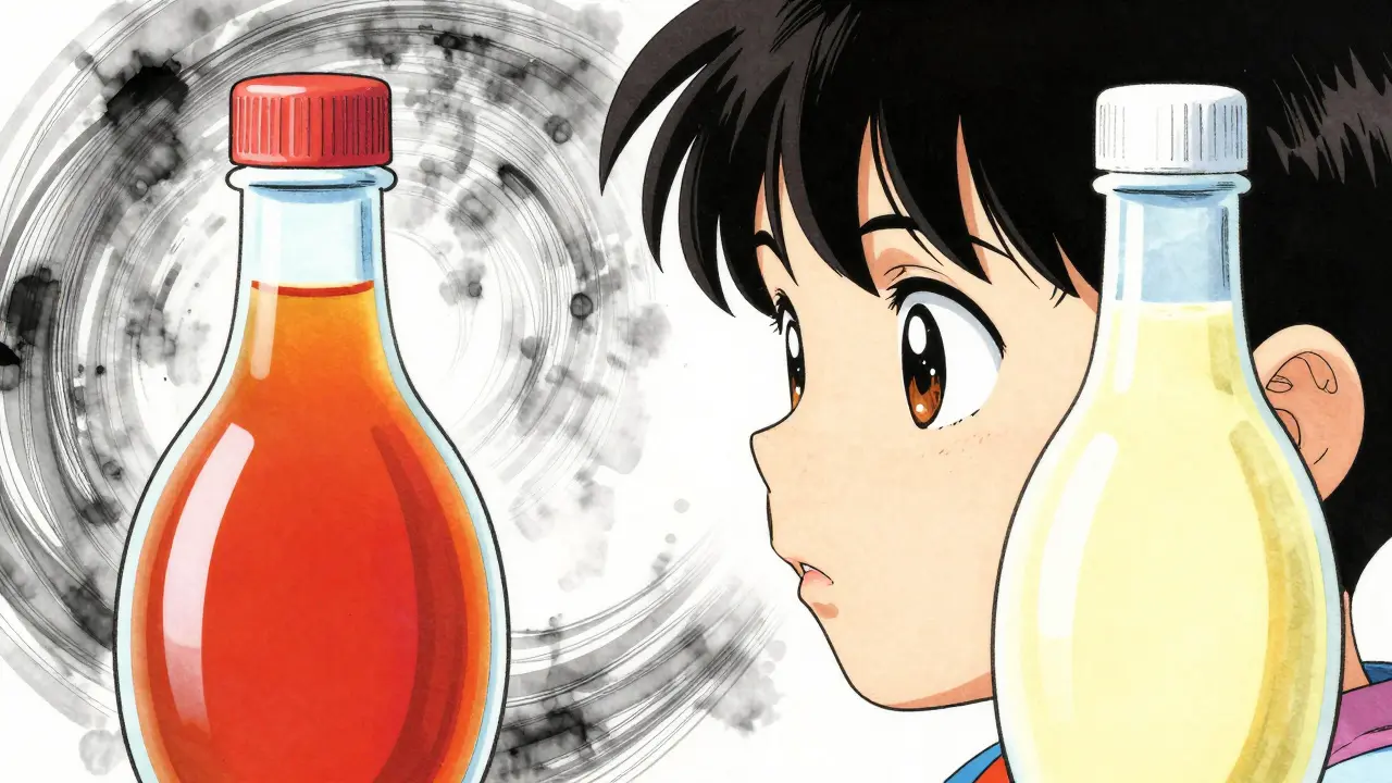 子供が薬の味や形状に戸惑う様子を表現した概念的なイメージ